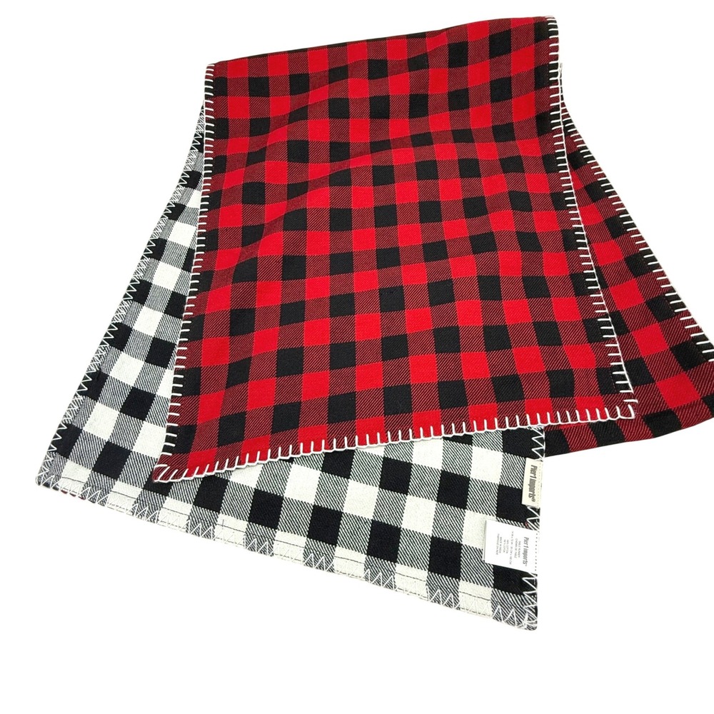 Pier 1 Imports Reversible Buffalo Plaid Table Runner Red Black White 14x72 Cabin